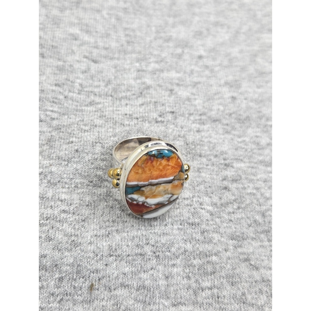 YS Signed Handmade Sterling Silver Composite Stone Cabochon Ring Size 8.25 9.89g - Picture 2 of 6